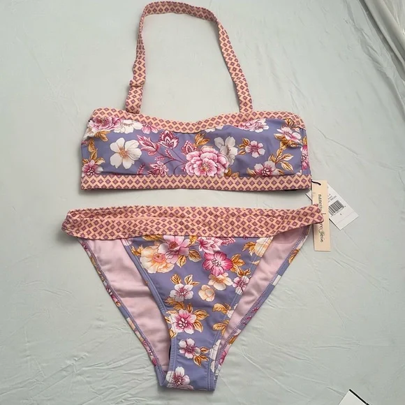 Nanette Lepore Brielle lavender multicolor floral bandeau bikini set - Picture 5 of 15